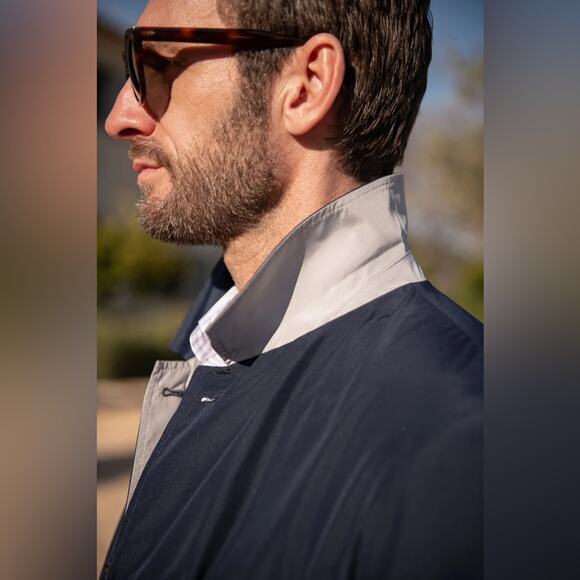 Gallotti Men's Reversible Raincoat in Navy and Beige Size US 42 NWT - Picture 5 of 14